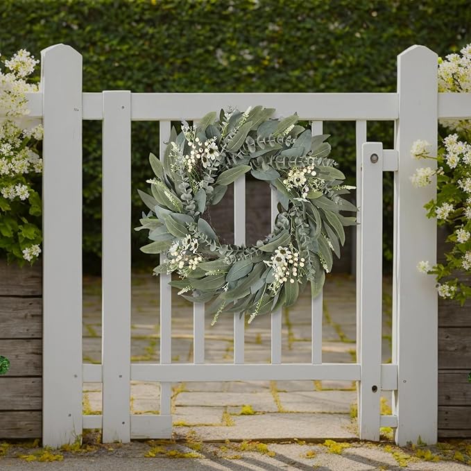 26 Inches Large Eucalyptus Spring Wreaths for Front Door,Artificial Greenery Summer Wreath with Berries White Flower Daisy,Easter Valentines Farmhouse Porch Wall Home Indoor Outdoor Décor