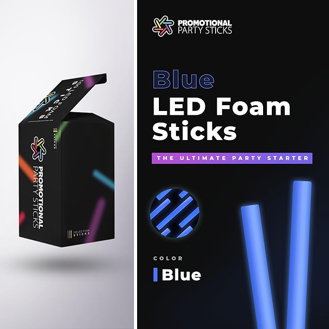 100 Blue Foam Glow Sticks - 16" Light Up Sticks for Wedding, Parties & Dancing