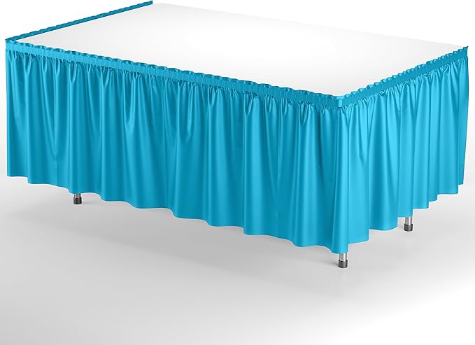 Ruffle Table Skirt Turquoise 48 Pack 14 Ft Long Table Skirts for Rectangle Tables 6ft Plus or Round Tables Skirts with Adhesive Strip for Gender Reveal Decor & Happy Birthday Parties by Exquisite