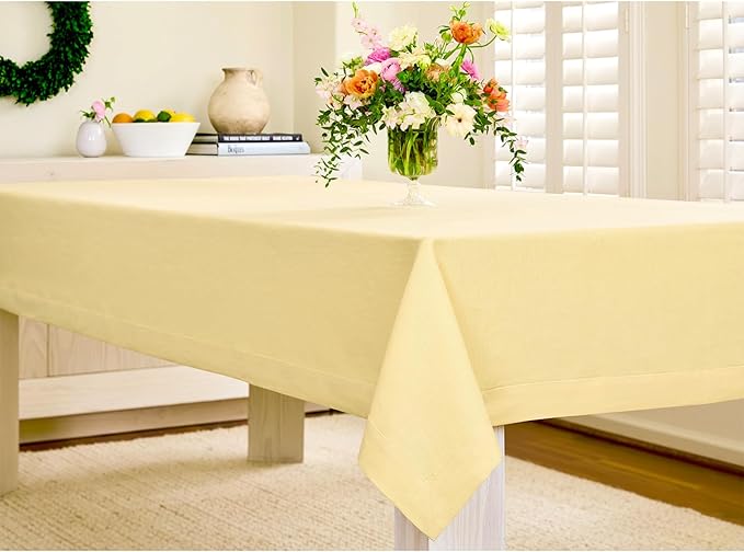 Solino Home Linen Tablecloth for Rectangle Tables 60 x 90 Inch - 100% Pure Linen Golden Straw Table Cloth - Fete, Machine Washable Cloth Tablecloth for Spring, Easter