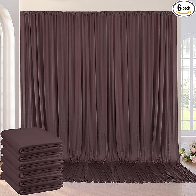 30ft×10ft Wrinkle Free Brown Backdrop Curtain for Parties, 6 Panels 5×10ft Soft Silky Polyester Umber Photo Backdrop Drapes for Teddy Bear Bee Birthday Party Baby Party Wedding Photography