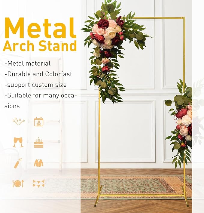 Metal Wedding Arch Backdrop Stand 6.6x5 FT Gold Square Balloon Arch Frame for Wedding, Birthday Party, Baby Shower Ceremony Decoration