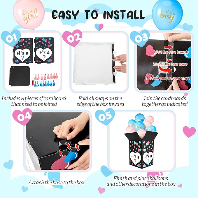 Ireer Gender Reveal Balloon Box with 16 Latex Baby Balloon Release Box Funny Ideas for Gender Reveal Party Decorations Supplies (Boy or Girl,Pink,Blue)