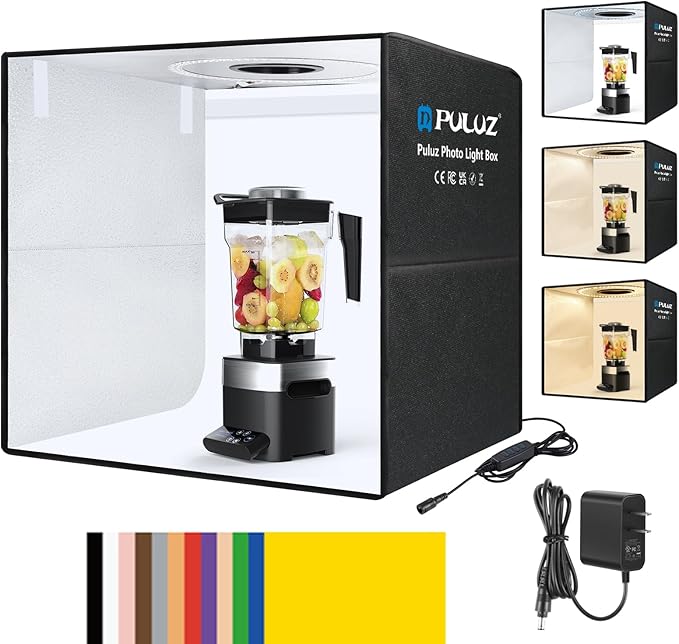 PULUZ Light Box Photography, 20x20 inch Portable Photo Studio Light Box, Professional Dimmable Quick Charge USB-C Photo Booth with 200 LED Lights & 12 Color Backdrops Photo Box for Product Photography