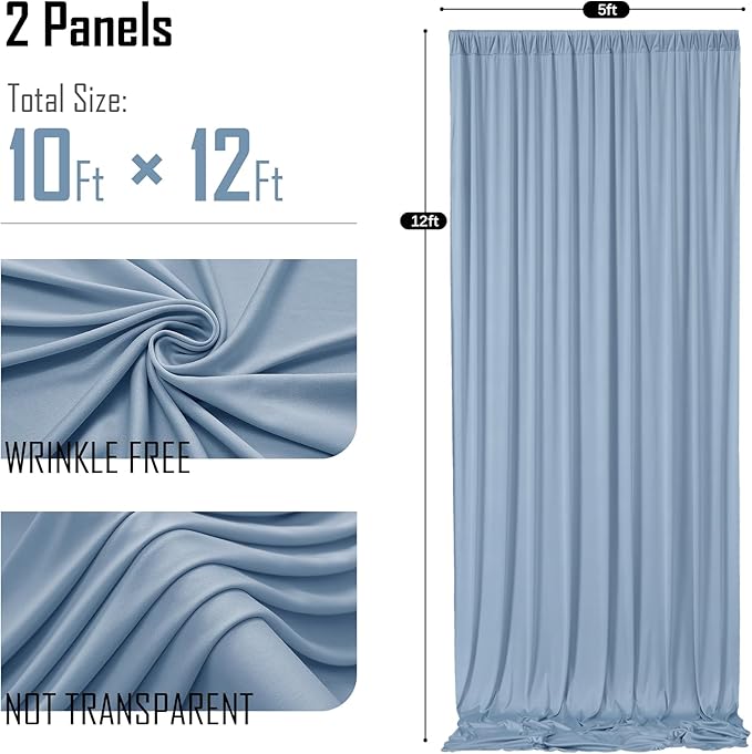 gogoparti 10x12ft Dusty Blue Backdrop Curtain for Wedding Parties, 2 Panels (5x12 ft Each) Wrinkle-Free Dackdrop Curtains, Silky Draping Fabric for Birthday Party, Baby Shower, Photo Background