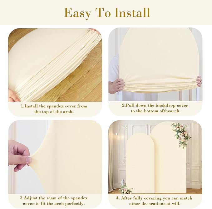 Beige Photo Arch Backdrop Cover Set of 2 Beige Arch Covers 7.2 and 6ft Stretchy Backdrop Spandex Wedding Balloon Arch Stand Covers for Baby Shower Birthday Party Bridal Shower Banquet Background