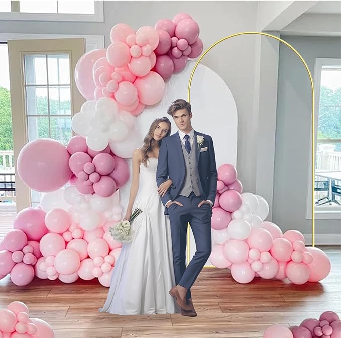 6FT Arch Backdrop Stand and Arch Cover Set, Gold Metal Arch Stand Backdrop with White Arch Stand Cover Ideal for Weddings, Birthday Parties, Baby Showers, Celebration Decorations