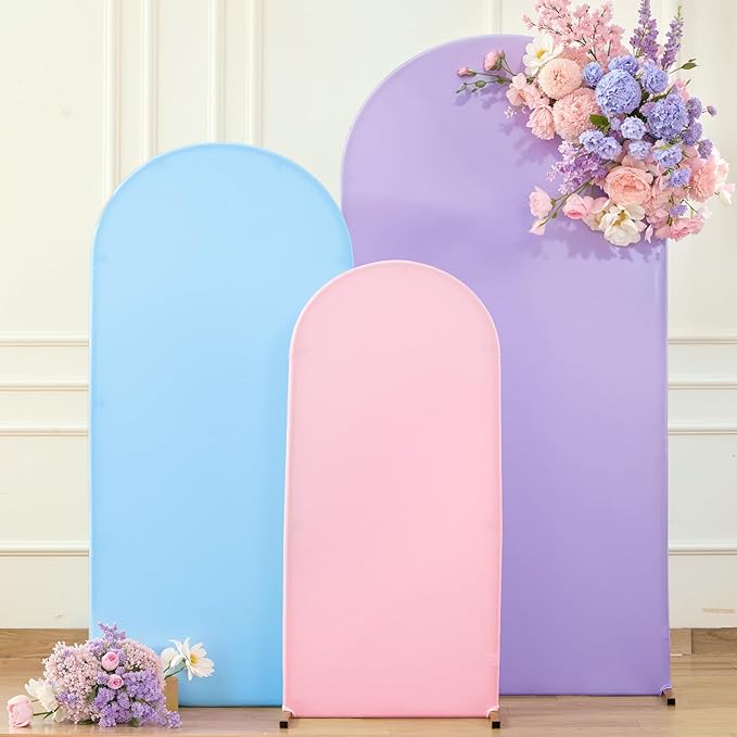 Pink Purple Blue Arch Backdrop Cover 3 Set-4FT, 5FT, 6FT Spandex Fitted Wedding Arch Stand Covers for Baby Shower Birthday Party Wedding Ceremony Photo Arch Stand Background Decorations