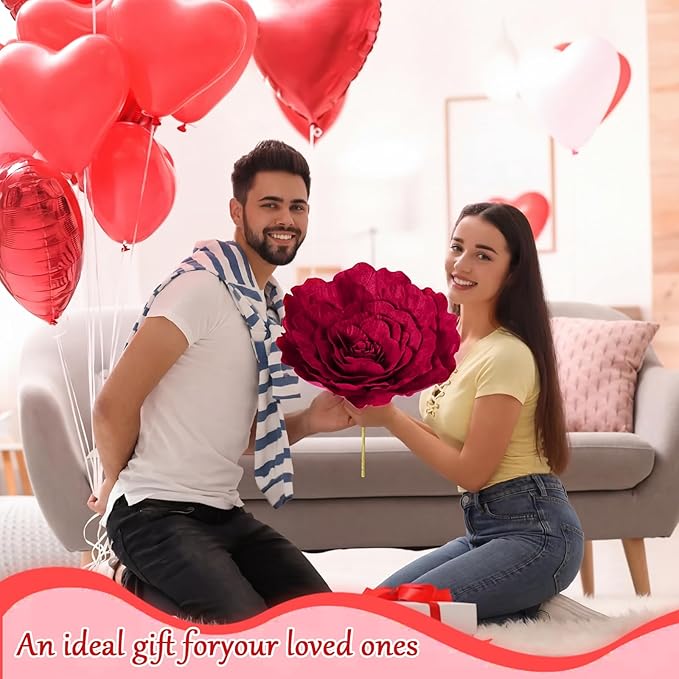 Norme 3 Pcs Valentine Giant Flowers for Decoration 12, 16, 20 Inch Large Rose Petals Giant Flowers Large Burgundy Red Rose for Wedding, Home Decor, Anniversary Birthday Valentine's Day