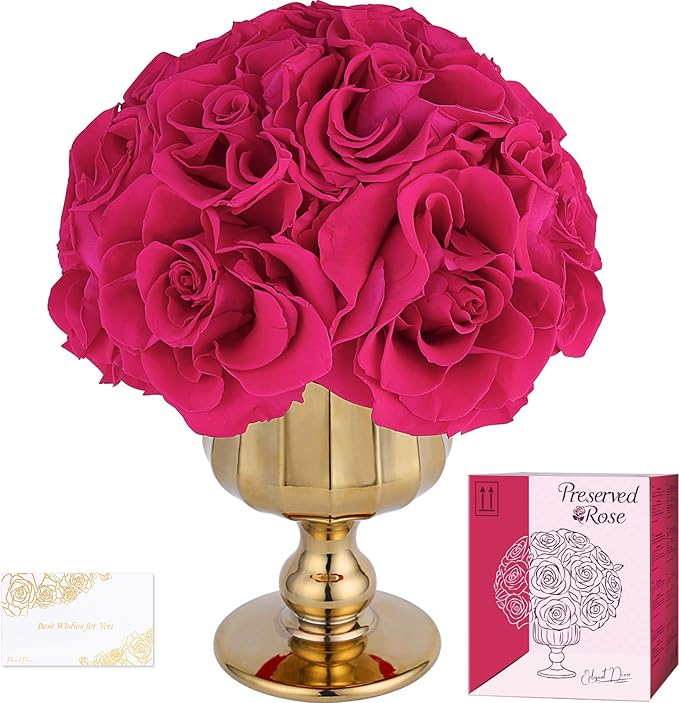 Forever Flowers Preserved Roses in Glass Vase, Flower Arrangement Centerpiece, Eternal Roses Gift for Women, Flower Decorations for Home Decor, Birthday Anniversary Valentine’s Day Gift, Rose Red