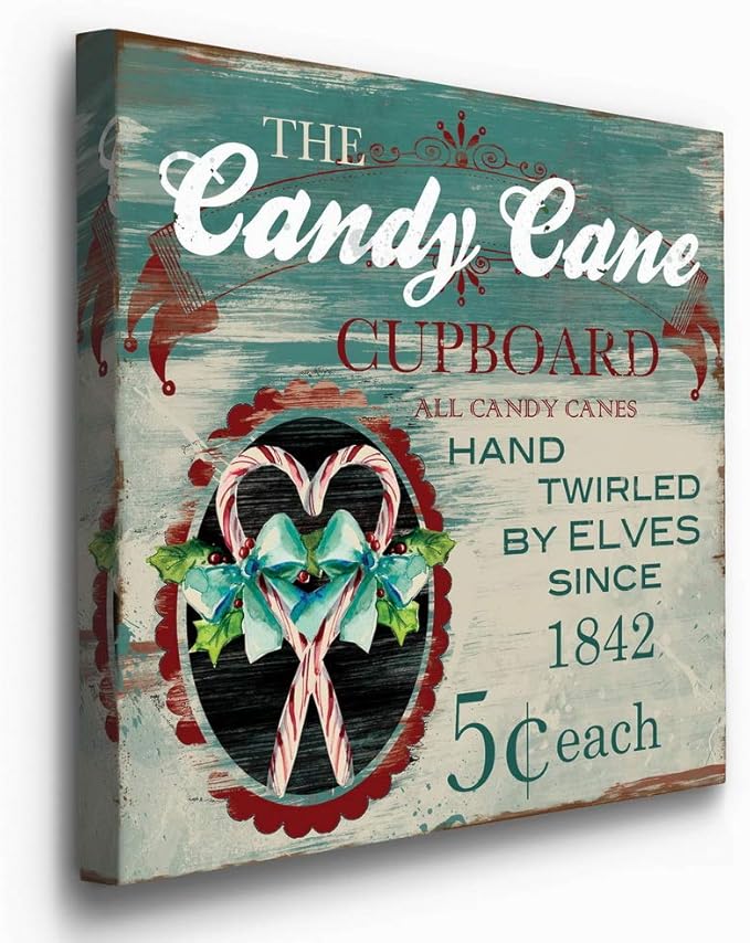 Renditions Gallery Candy Cane Cupboard Wall Art, Cute Christmas & Winter Decor, Vintage Faux Wood Look, Festive, Premium Gallery Wrapped Canvas, Ready to Hang, 24 in H x 24 in W, Made in America