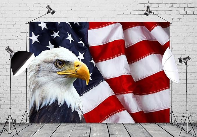 BELECO America Independence Day Backdrop 12x10ft Fabric US Flag Bald Eagle Patriotic National Holiday Backdrop Labor Day Veterans Day Memorial Day Party Banner Supplies Portrait Photoshoot Props