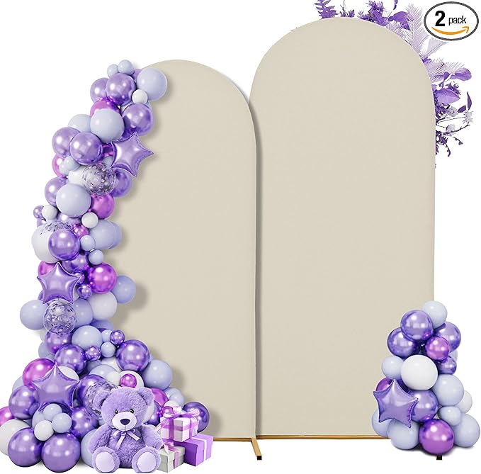 Wedding Arch Cover Spandex Arch Backdrop Cover 7.2FT,6FT Set of 2 Arch Stand Cover Arch Covers Stretchy Backdrop for Wedding Birthday Party Decoration Baby Shower (Off-White)