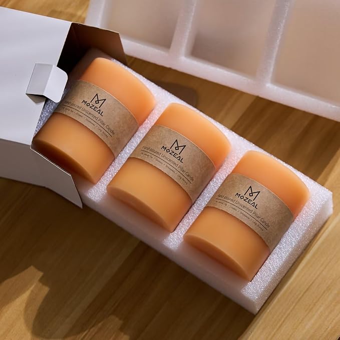 MOZEAL 3" x 8" Hand-Poured Unscented Large Candle, Smokeless Rustic Pillar Candle Set of 2, Slow Burn, No Drip, Approx 150 Hours Burning, Summer Breeze and Home Decorative, Tall Peach Fuzz Candle