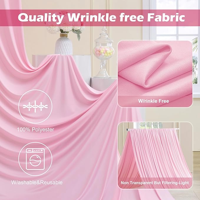 20ft x 10ft Wrinkle Free Pink Backdrop Curtain for Parties, 4 Panels 5×10ft Silky Polyester Light Pink Photo Backdrop Drapes Back Drop Cloth for Girl Party Birthday Gender Reveal Wedding Photography