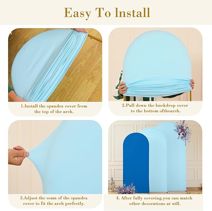 Baby Blue and Royal Blue Arch Cover 3 Set-6FT, 5FT, 4FT Arch Backdrop Cover Spandex Fitted 2- Color Fabric Stand Covers for Baby Shower Boy Birthday Party Wedding Photo Background Decorations
