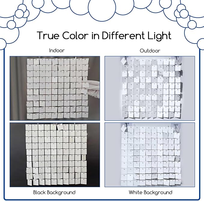 COKAOBE Matte White Sequin Wall Backdrop, 24PCS Square Sequin Shimmer Backdrop Panel, Photo Backdrops for Birthday, Anniversary, Wedding, Graduation & Bachelorette Party Decoration