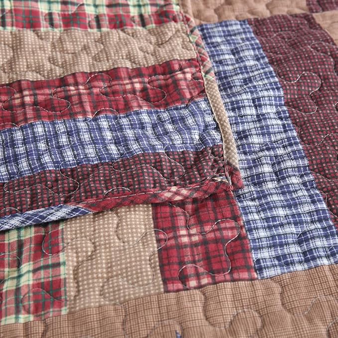 Cotton Bedding Quilt Sets Reversible Patchwork Coverlet Sets All Season Brown Bedspread, Mediterranean Star Pattern, Queen Size