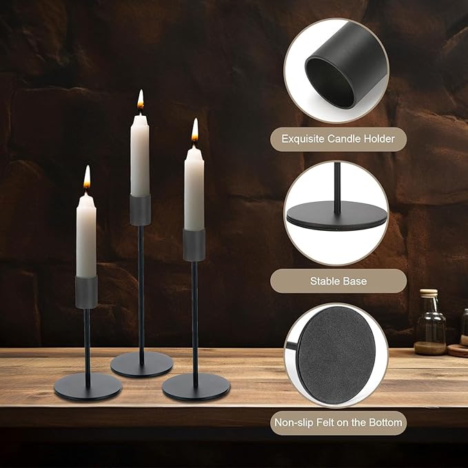 Black Candlestick Holders Bulk for Taper Candles Decorative Metal Candelabra Candle Holders Fit 0.8 Inch Diameter Candles Gold Taper Candle Stands for Wedding Home Party Table Decor (Set of 27)