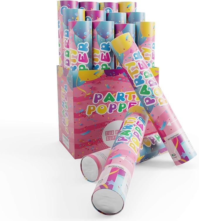 Confetti Poppers Confetti Cannon | 12 Pack | Glitter Multicolor | Party Poppers for Graduation, Birthday, Wedding | Alternative to Fireworks Smoke Bombs | Launches 25 ft | 12 inch | TUR Party Supplies