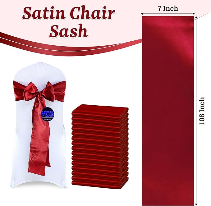 VDS Satin Chair Sashes Chair Cover Back Tie Sateen Bows Ribbon for Wedding Birthday Graduation Engagement Ceremony Event Party Banquet Venue Hotel All Dining Chair Decoration (40PC) (Apple Red)