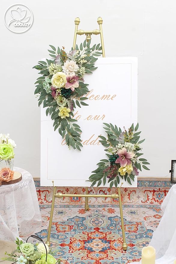 Pack of 2 Wedding Arch Decorations Artificial Hanging Flowers Floral Swag for Wedding Welcome Sign Backdrop Balloon Arch Home Party Bridal Ceremony Reusable (Kelly Green)