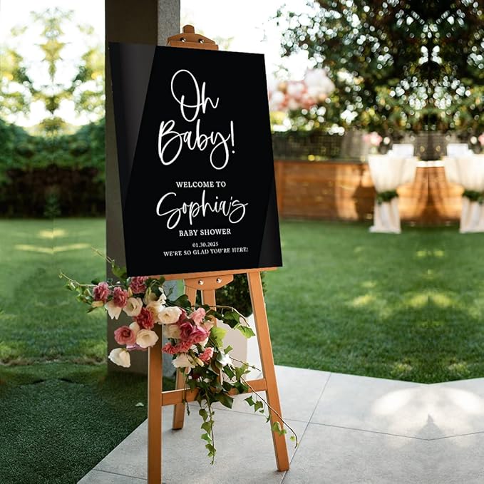 Andaz Press 16"x20" Black Acrylic Personalized Baby Shower Welcome Sign, Gender Neutral Large Oh Baby Sign for Easel Stand, Baby Shower Decorations