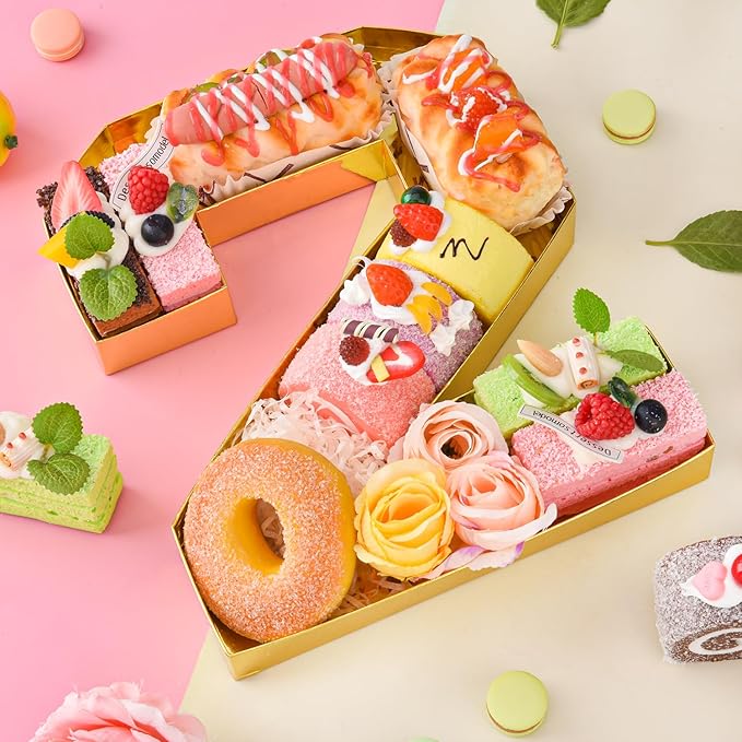 2026 Set Cardboard Number for Charcuterie 10.2'' Gold Fillable Tray Charcuterie Paper Box for Graduation Anniversary Birthday New Year Party Decorations Chocolate Cookies Goodie Cupcake Box