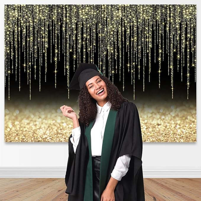 Black Gold Glitter Backdrop 10x10ft Christmas Birthday New Year Housewarming Retirement Party Graduation Background for Photography Theme Party Banner Studio Photo Booth Props