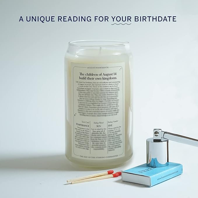 Birthdate Candles, August 14 - Leo Zodiac Scented Candles Birthday Gift - Rosemary, Chamomile & Shea Scent - All-Natural Soy & Coconut Wax, 60-80 Hour Burn Time - Made in USA