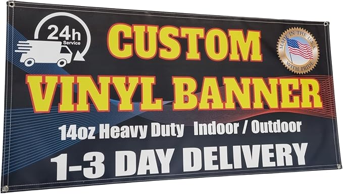 Custom Vinyl Banner, 14oz Premium Coated Vinyl, Full Color, indoor/outdoor Heavy Duty Sign, Design Online or Print Your Design file. 1 Sided (5 X 6 ft (H X W))