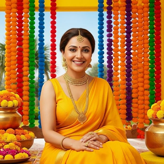 Giegxin 15 Pack Marigold Garland for Decoration 5 ft Long Strands Faux Artificial Marigold Flowers for Dia De Los Muertos Diwali Indian Wedding Party Decorations(5 Colors)