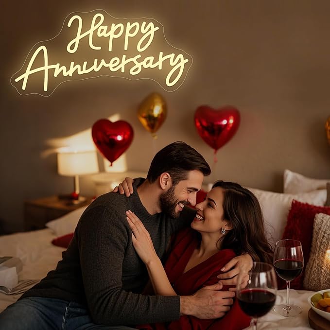 Happy Anniversary Neon Sign for Wall Decor Wedding Birthday Party Bedroom Bar Shop,Led Signs,Decoration Neon Lights for Bar Pub Christmas,Restaurant,Bedroom Wall Decor