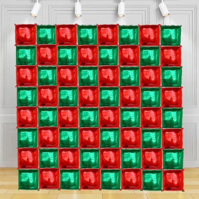 Black and Gold Foil Balloon Wall (64 Pack) | 8 Foot by 8 Foot Balloon Wall | Weddings, Birthdays, Showers, Parties, and Events (Red and Green)
