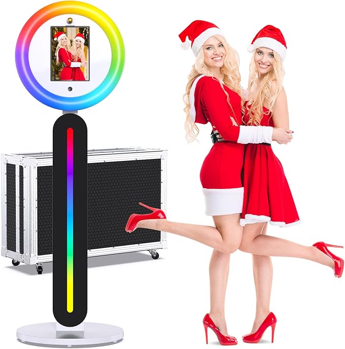 Portable Photo Booth Compatible with I pad Tablets, Free Custom Logo,Photo Booth Machine with Software APP Control,Music Sync,Flight Case,for Parties,Wedding