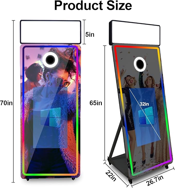 Magic Mirror Photo Booth,Mirror Photo Booth Interactive Touch Screen with Flight Case, Built-in Mini PC with Instant Print and Sharing for Event Party Wedding Rental (Black, 32''Screen+Camera)