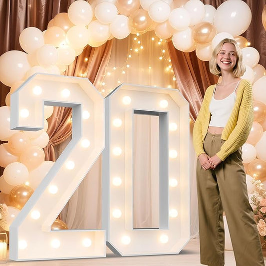 Ledido 4FT Marquee Light Up Numbers 20, Marquee Numbers 4 Feet Tall for Birthday, Anniversary,Graduation Party Decorations,Big 20th Birthday Number for Party Decor,Warm White Large Lighted Number 20