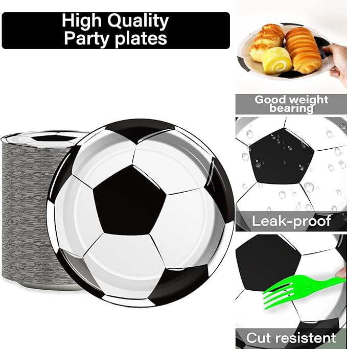 50 Guests Soccer Plates and Napkins Party Supplies Soccer Birthday Party Decorations Disposable Tableware Set Soccer Ball Dinnerware Favor for Party Decoration Favors, 200PCS