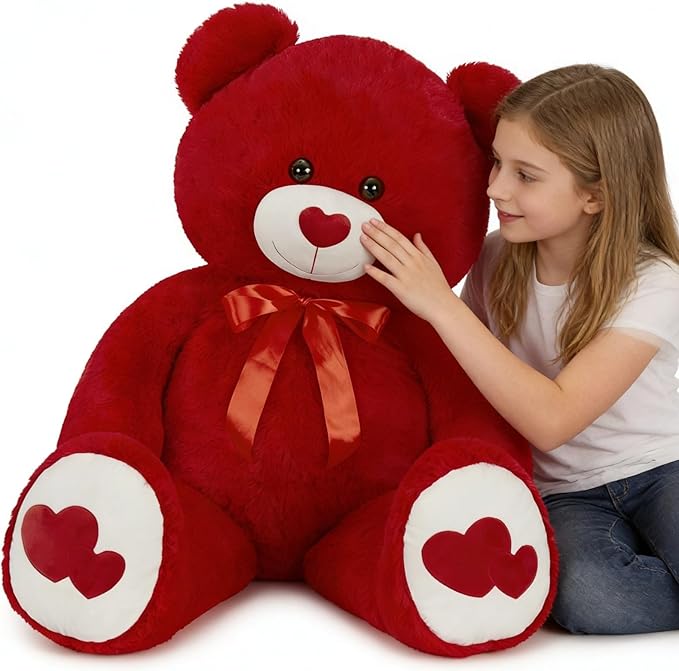 Tezituor Large Teddy Bear Stuffed Animal 47" - Big Teddy Bear with Love Red Heart - Giant Stuffed Bear Plush Toys for Kid Christmas Birthday - Valentines Bear Gift for Girlfriend, Red