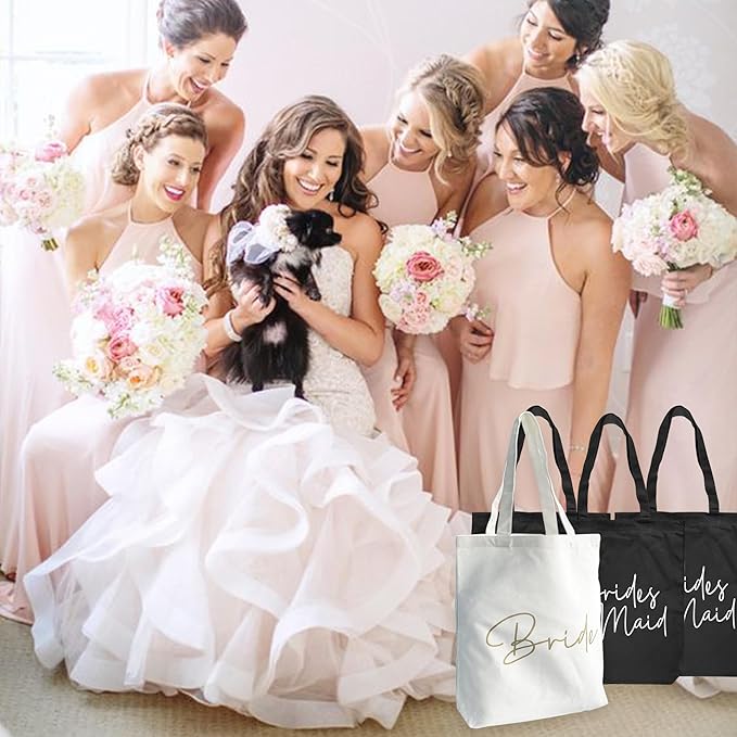 LADY & HOME 6pcs Bachelorette Party Tote Bag, Bride Bridesmaid Cotton Tote Bag for Wedding Gifts