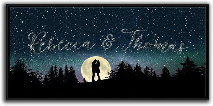 Personal-Prints | Personalized Written in the Stars Custom Wall Art | Personalized with Names in the Sky | Unique Wedding, Anniversary, Valentine’s Day, or Romantic Gift (16"x32" Float Framed Canvas)