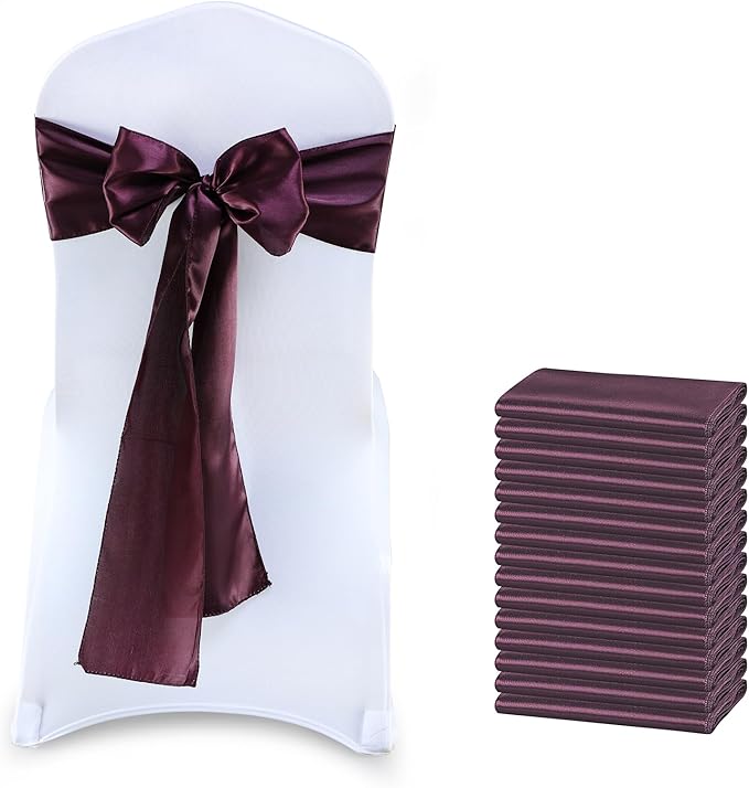 VDS Satin Chair Sashes Chair Cover Back Tie Sateen Bows Ribbon for Wedding Birthday Graduation Engagement Ceremony Event Party Banquet Venue Hotel All Dining Chair Decoration (300PC) (Plum)