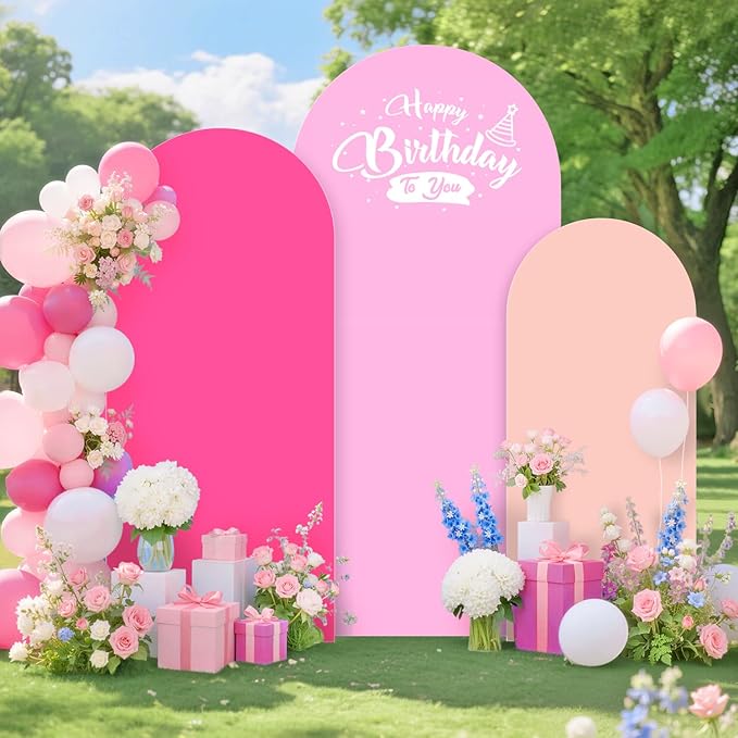 Pink Arch Backdrop Cover 7.2FT 6.6FT 6FT Wedding Arched Covers Stretchy Backdrops Set of 3 Spandex Arch Stand Covers Chiara Backdrop Cover for Arches Stand Birthday Party Baby Shower Graduation Decor