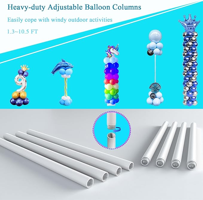 Balloon Arch Stand, 7.5ft Large Round Backdrop Frame, Adjustable Half Circle Arch, 2 set Reusable Metal Ballon Column Kit with Base 3IN1 for Birthday, Wedding, Graduation, Shower Party