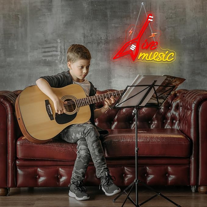 NOSUN Guitar Neon Sign Live Music Neon Wall Sign Decor for Bedroom Living Room Man Cave Music Studio Gift for Guitar Players Guitarists Lovers