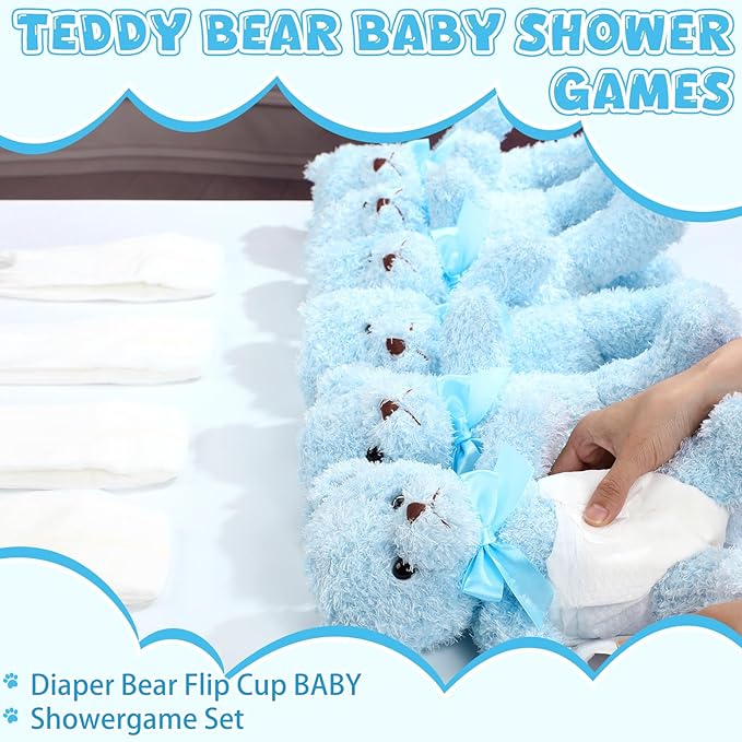 6 Sets Bear Blindfolded Diaper Changing Baby Shower Games Baby Dolls Diapers for Bridal Shower Gender Reveal Games Prizes Gifts for Adults Boys Girls (Blue)
