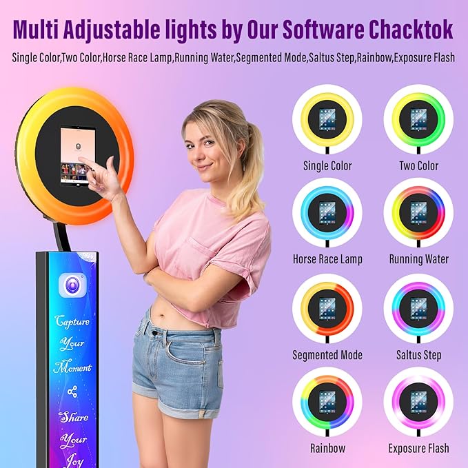 Photo Booth Machine Compatible with Ipad 12.9in 11in 10.9in 10.2in, Photo Booth Machine with Software APP Control,Music Sync,Free Custom Logo,Flight Case,for Parties,Wedding,Events(Black)