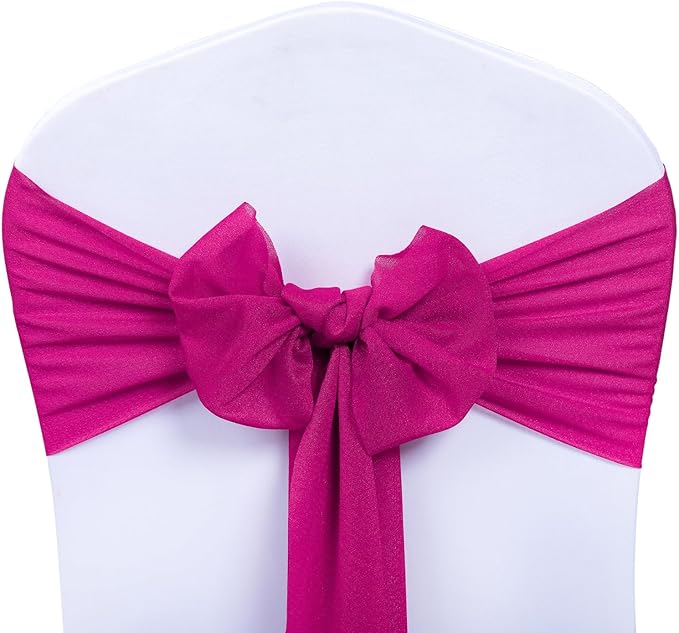 VDS Pack of 125, Magenta, Sheer Chiffon Chair Sashes Bows Chair Cover Back Tie Ribbon for Wedding Birthday Baby Shower Engagement Ceremony Event Party Banquet Restaurant Dining Chair Decoration