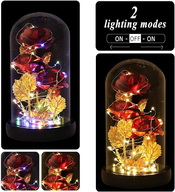 Valentine's Day Gifts for her, Eternal Rose in Glass Dome - Beauty and The Beast Inspired Keepsake, Gifts for Mom/Wife/Grandma, Preserved Roses with LED Light for Birthday/Anniversary