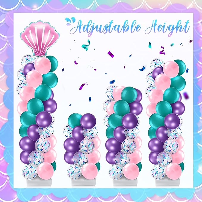 Kasyat 2 Set Mermaid Balloon Column Stand Kit Adjustable Mermaid Balloon arch kit for Wedding Baby Shower Birthday Party decoration Supplies